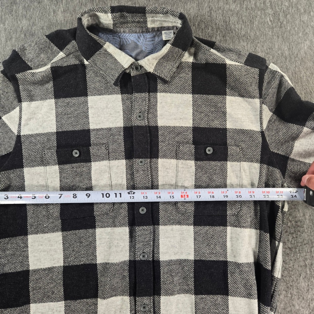 Tommy Bahama Buffalo Check Flannel Shirt Men XL Gray Black Buffalo Plaid Stretch - Picture 6 of 9